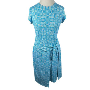 J. McLaughlin Havana Mini Dress Blue Faux Wrap Tie Belt Beachy Catalina Size M